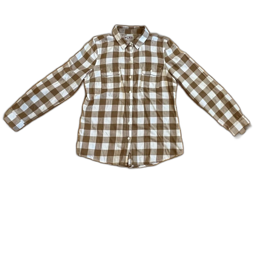 Old Navy Plaid Button Down Shirt Brown White Size Medium - Picture 3 of 6